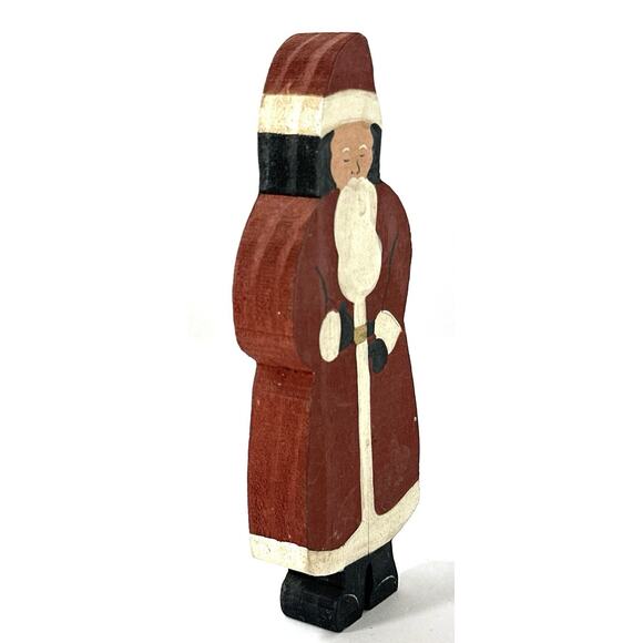 Handmade Folk Art Wooden Santa Figurine – Rustic Painted Christmas Decor 6” - Picture 2 of 5